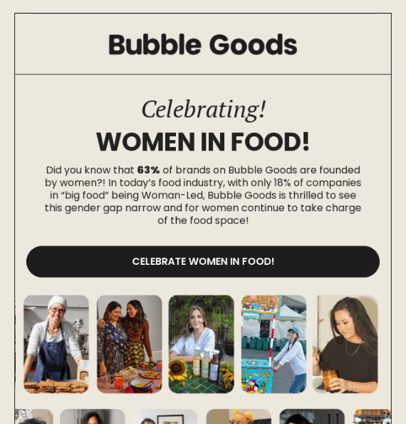 National Women’s History Month themed newsletter from Bubble Goods